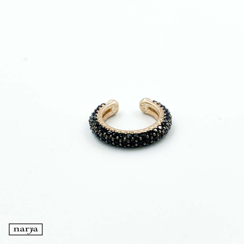 ezüst rozé aranyozott fekete köves fülgyűrű