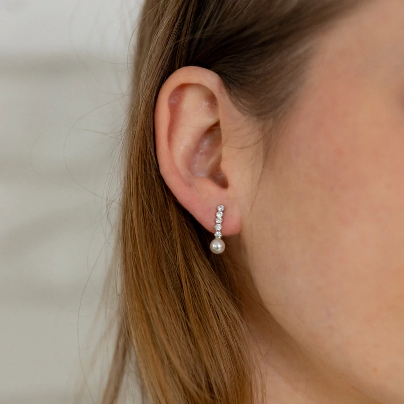 ezüst swarovski kristályos és gyöngyös fülbevaló