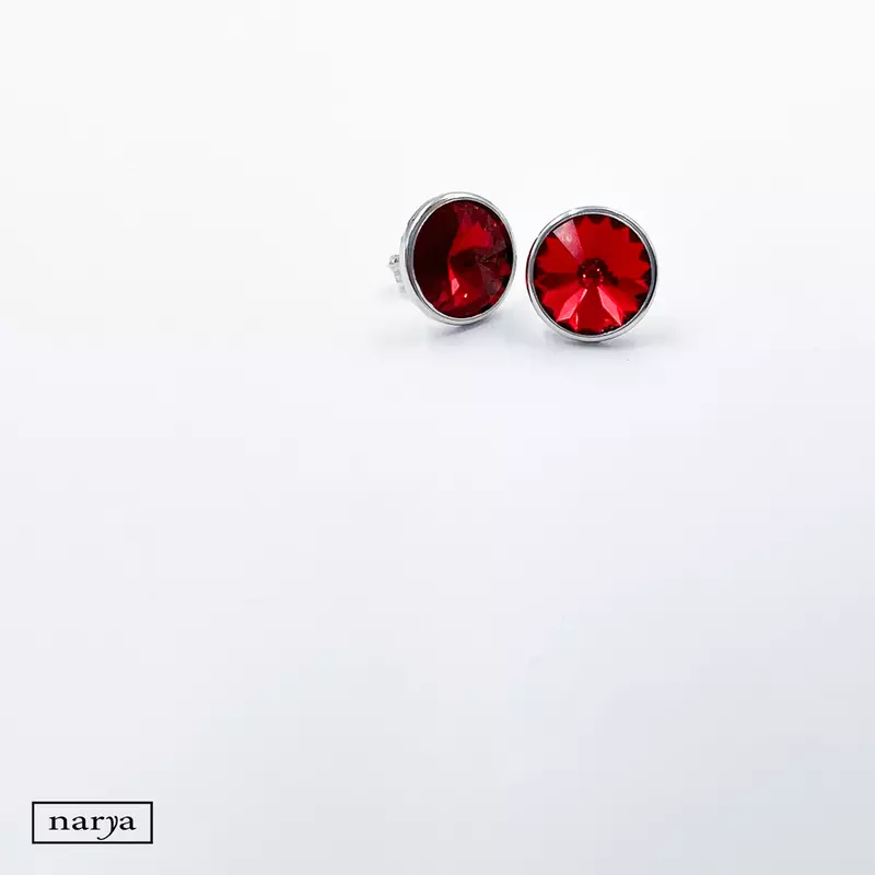 piros swarovski kristályos ezüst fülbevaló