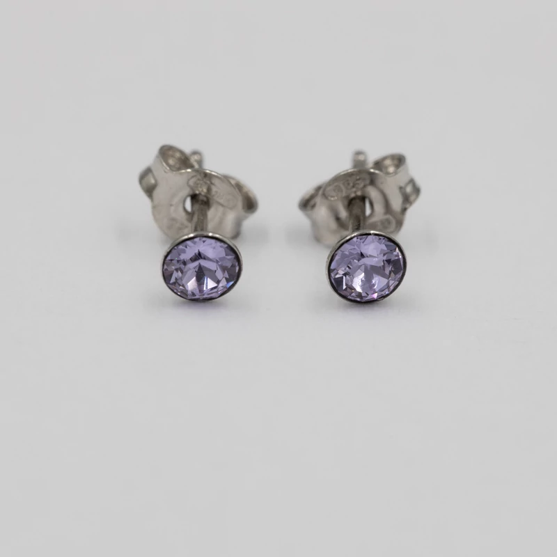 ezüst lila swarovski köves fülbevaló