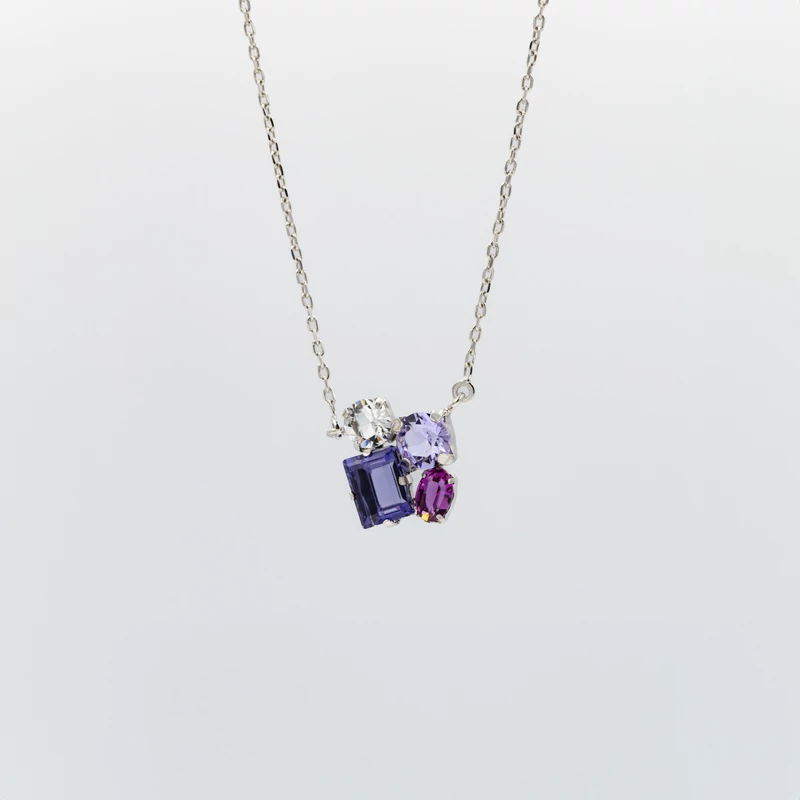 ezüst nyaklánc színes swarovski kristályokkal 